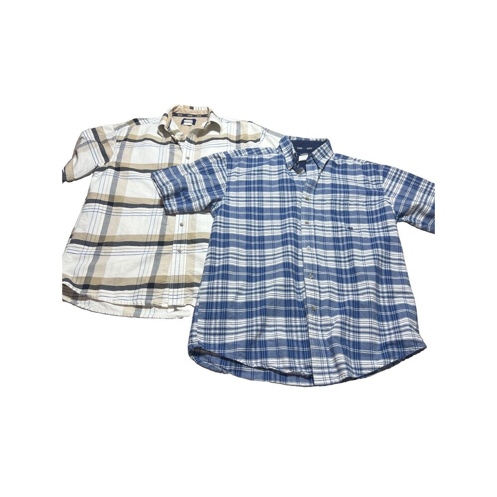2 Wrangler 20X Cowboy Button Up Dress Shirt Plaid Short Sleeve Mens Size Large